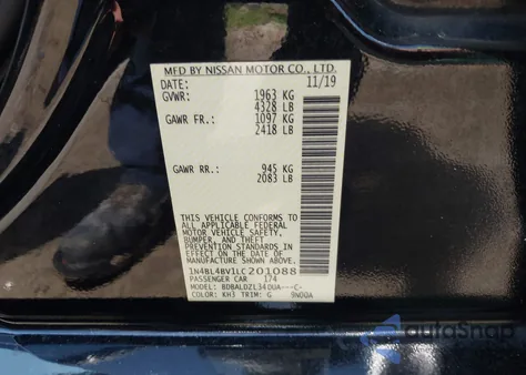 2020 Nissan Altima S Fwd z USA, uszkodzony, nr VIN 1N4BL4BV1LC201088